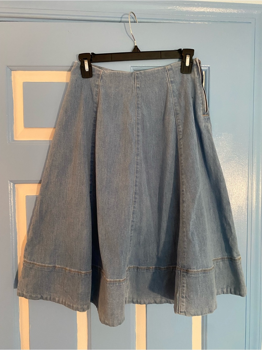 Denim A-Line Midi Skirt in Light Blue